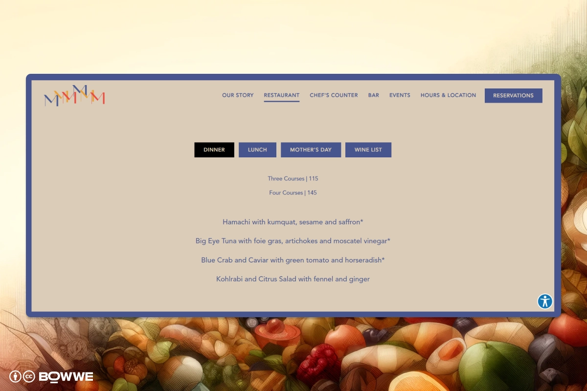 Capture d'écran du menu du restaurant - Manhatta Restaurant