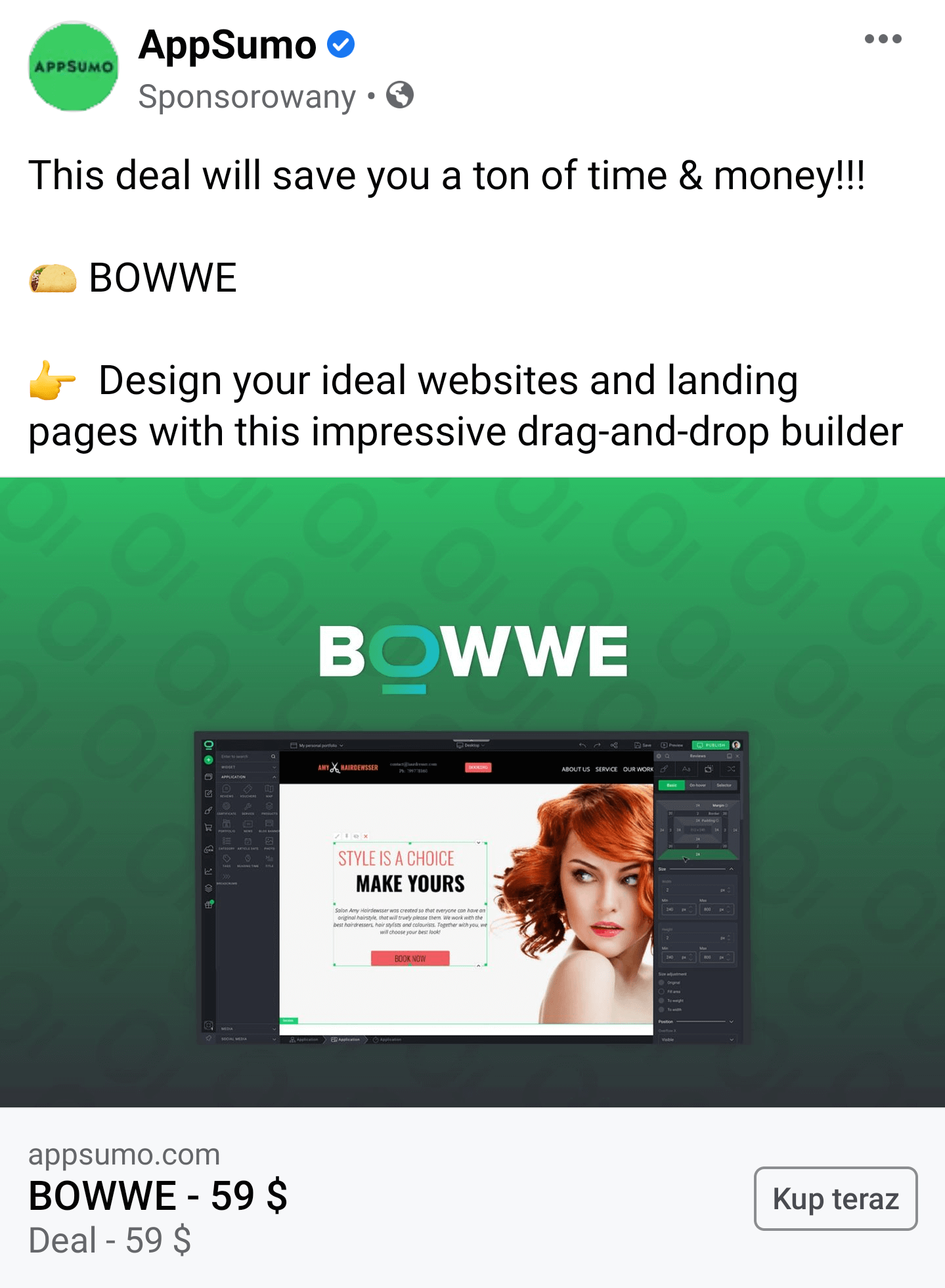 Reklama BOWWE w trakcie kampanii na Appsumo