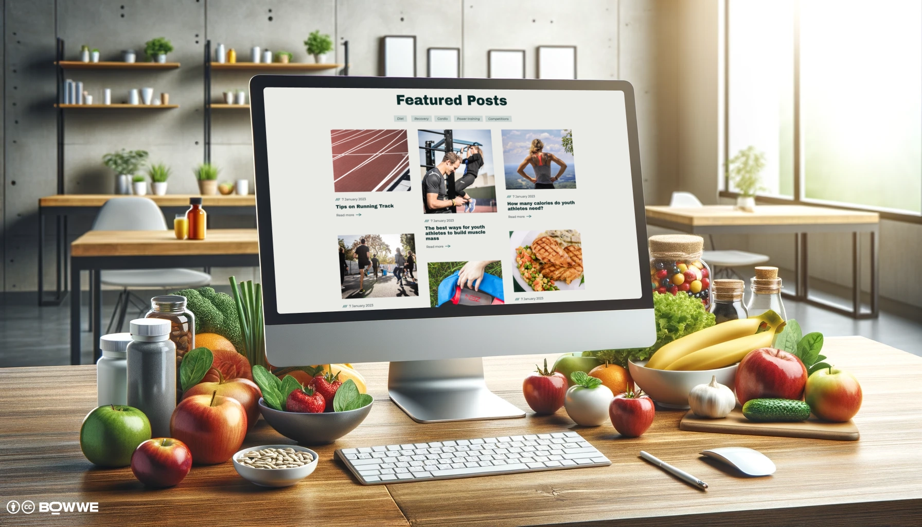 Monitor mit Website-Vorlage für Ernährungsberater mit Abschnitt „Ernährungsberater-Blog“