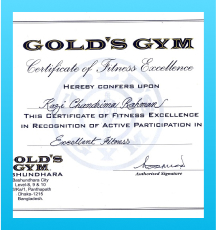 A certificate for fitness excellence in gym equipement