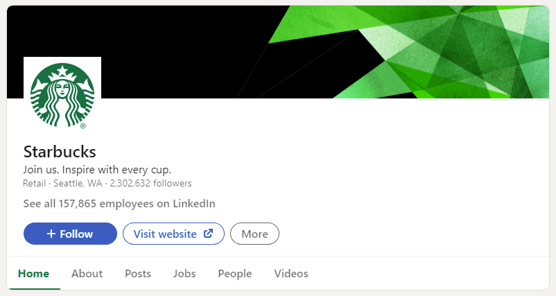 Starbucks profile on LinkedIn