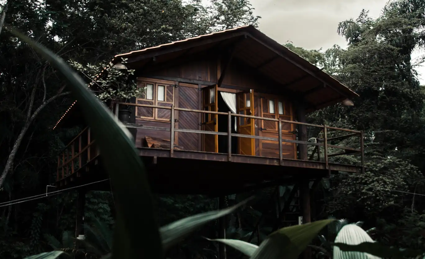 una casa di legno nella foresta