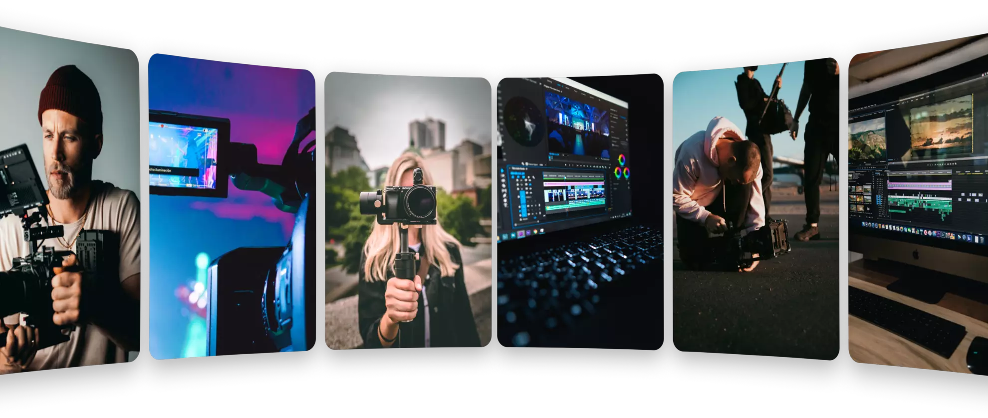 Collage aus Fotospielen, die Menschen mit Kameras darstellt