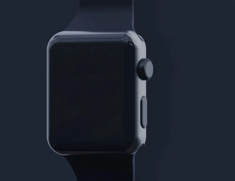 navy blue smartwatch casting a shadow in a dimly lit room