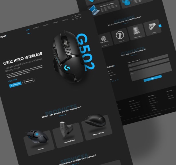 tech website selling electronical products in black design