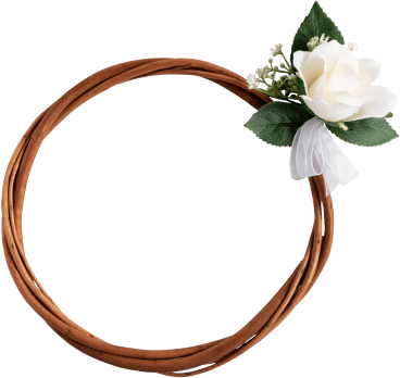brown wooden ring with white flower instead of expensive dimond