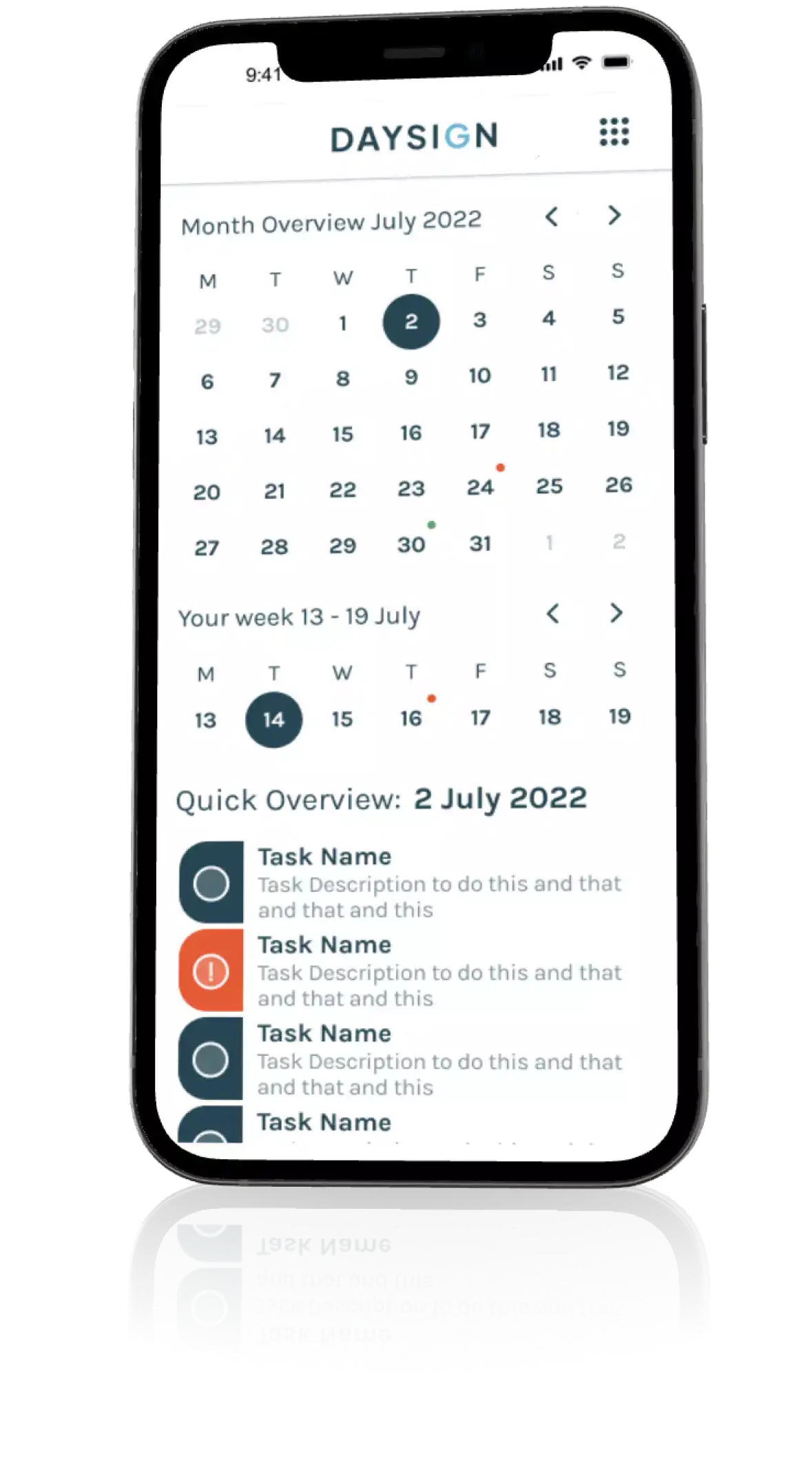 Mobile phone with calendar and notes