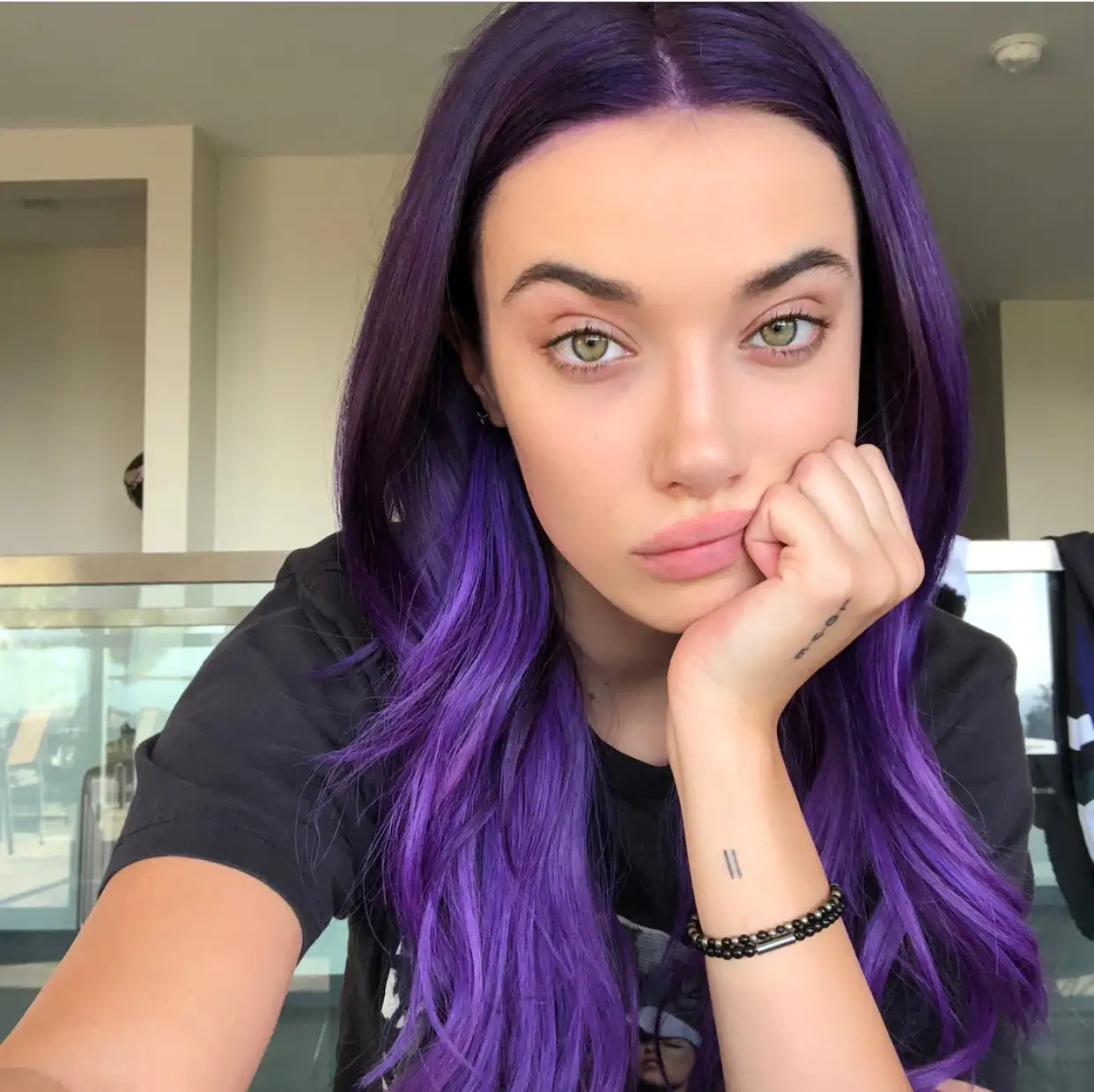 a girl with purple hair