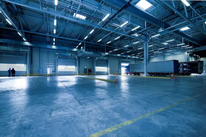 a large room where the truck is parked