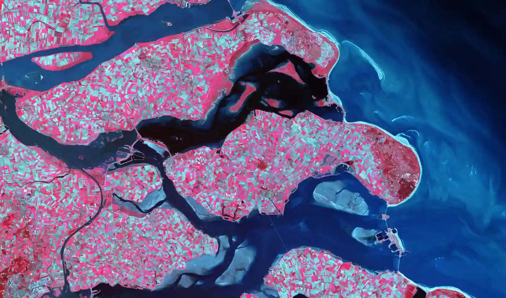 Blue-pink painting of part of the earth