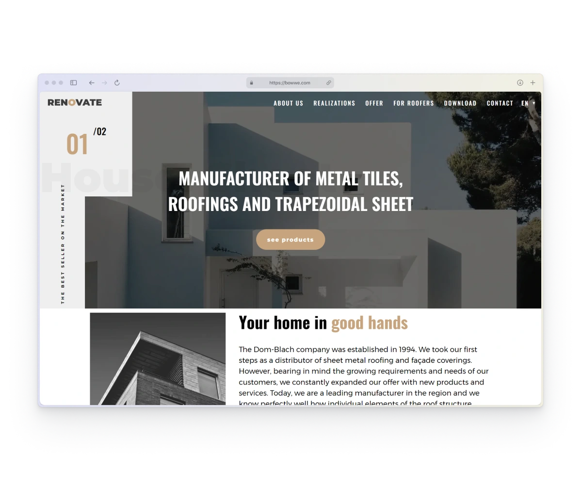 Window browser with website template of architecture firm