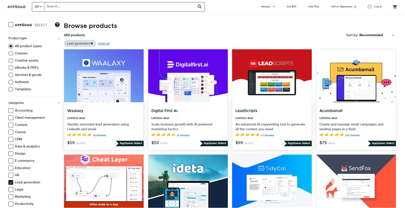 Motore di ricerca su Appsumo