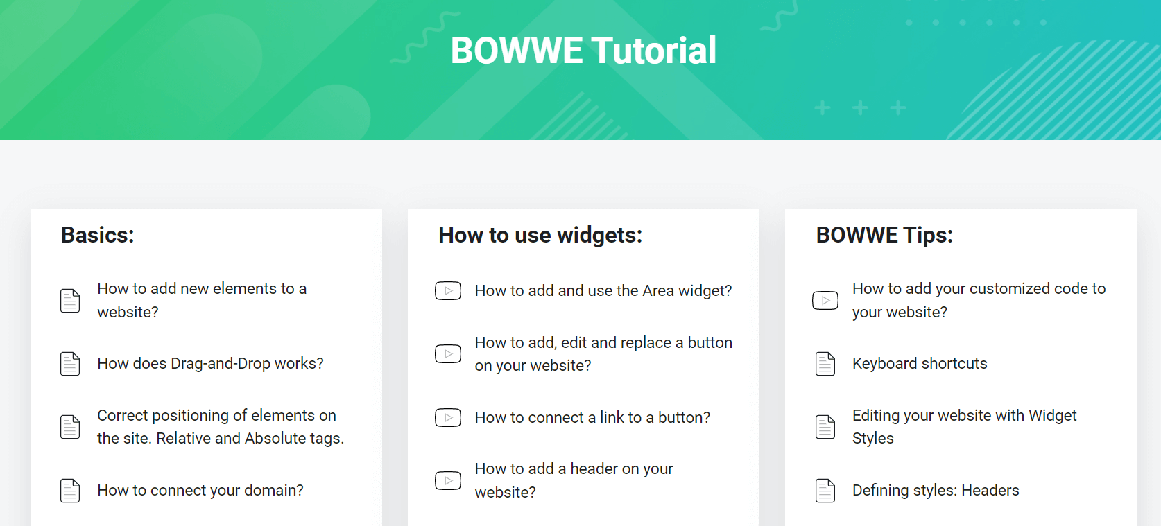 Tutoriels sur le site BOWWE