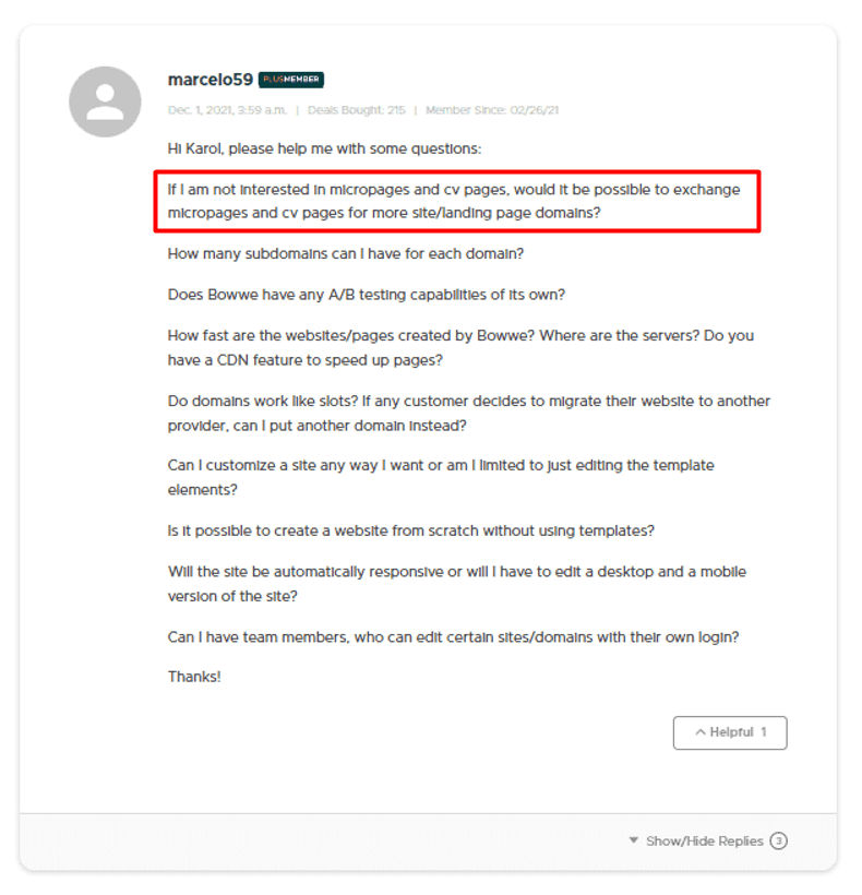 =Una pregunta de uno de los clientes en Appsumo