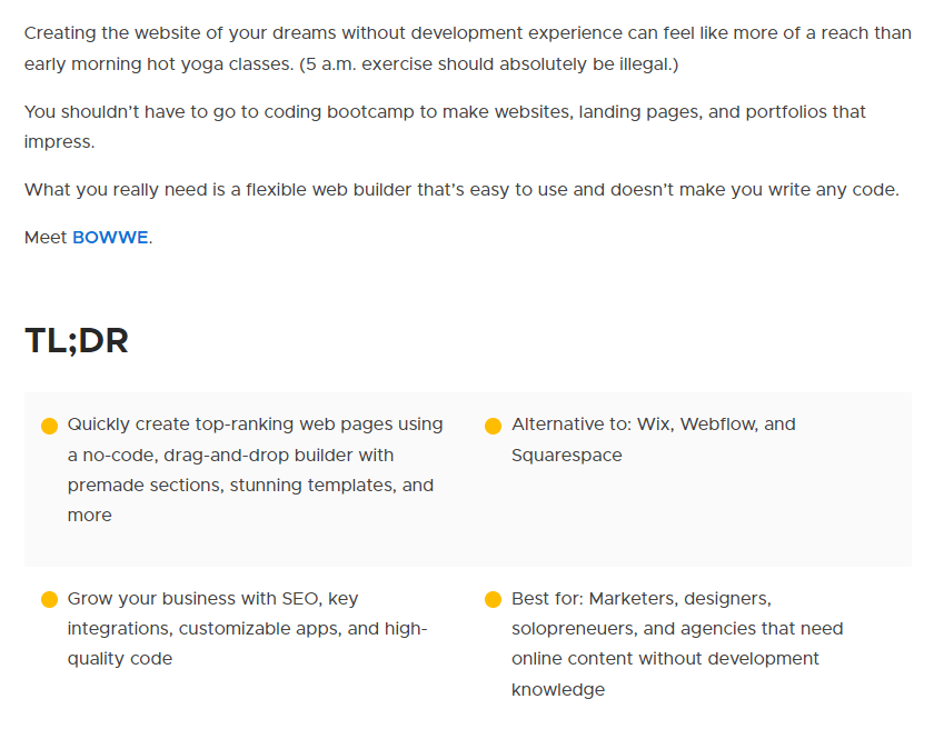 Auszug aus der BOWWE-Beschreibung auf Appsumo