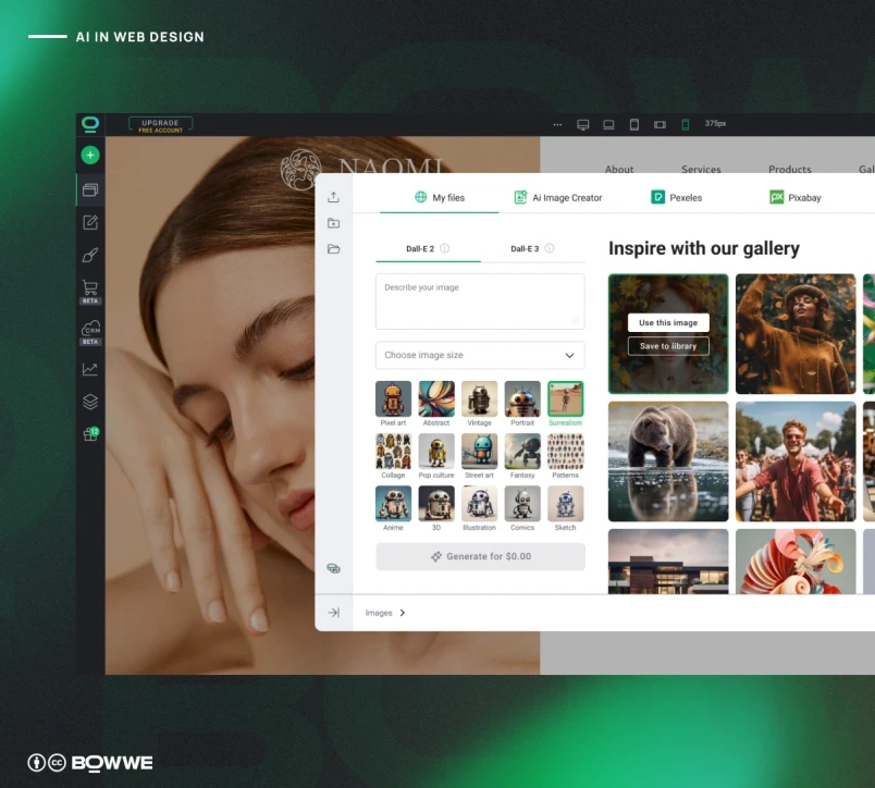 AI Image Generator feature in BOWWE Website Builder