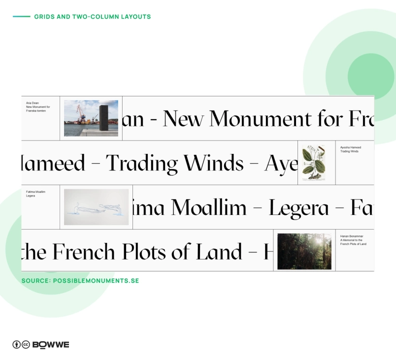 Screenshot from possiblemonuments.se showing pictures in asymetrical layout