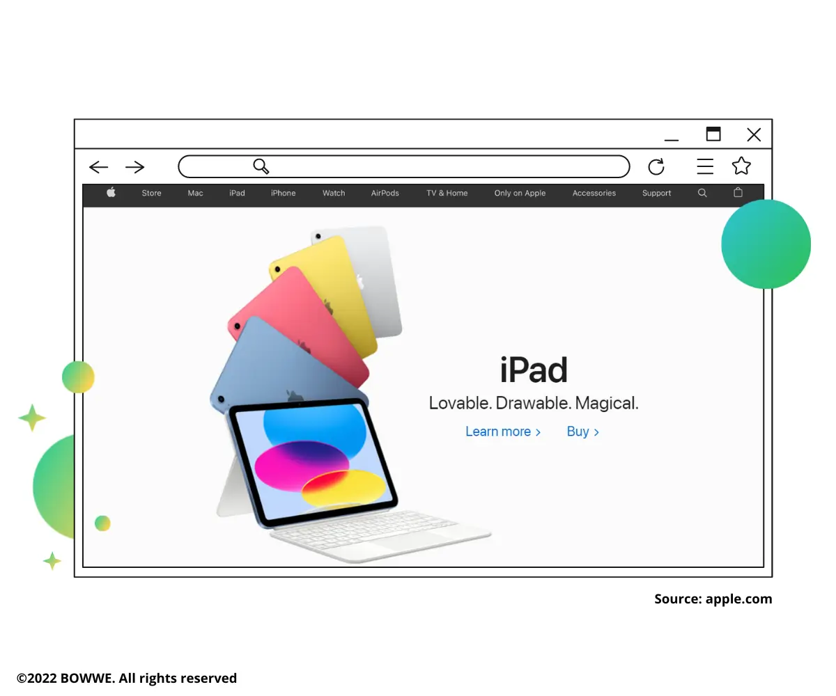 Captura de pantalla de apple.com que muestra iPads y dos iPhones