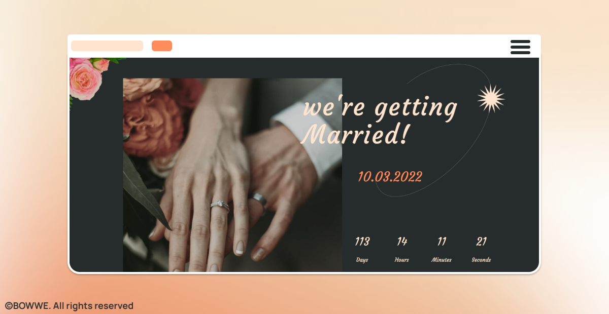 Captura de pantalla de la plantilla BOWWE con foto de boda con fondo verde oscuro