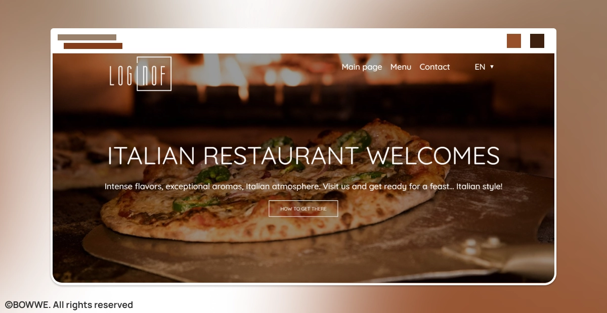 Screenshot from BOWWE template with background photography of pizza