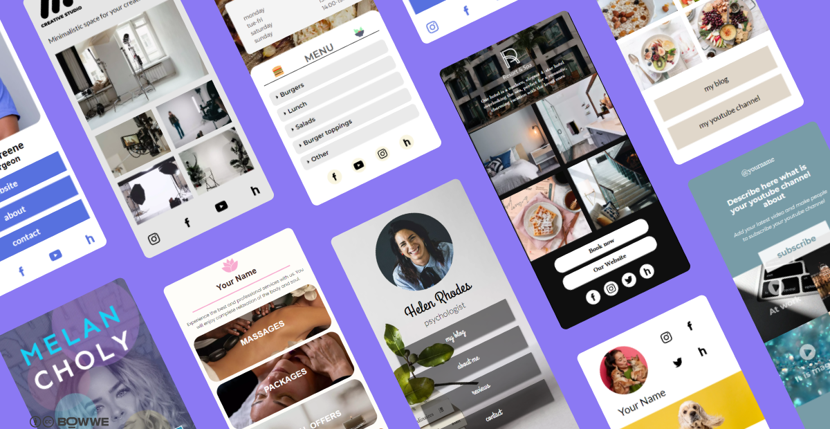 Purple graphics with 5 microsite templates by BOWWE