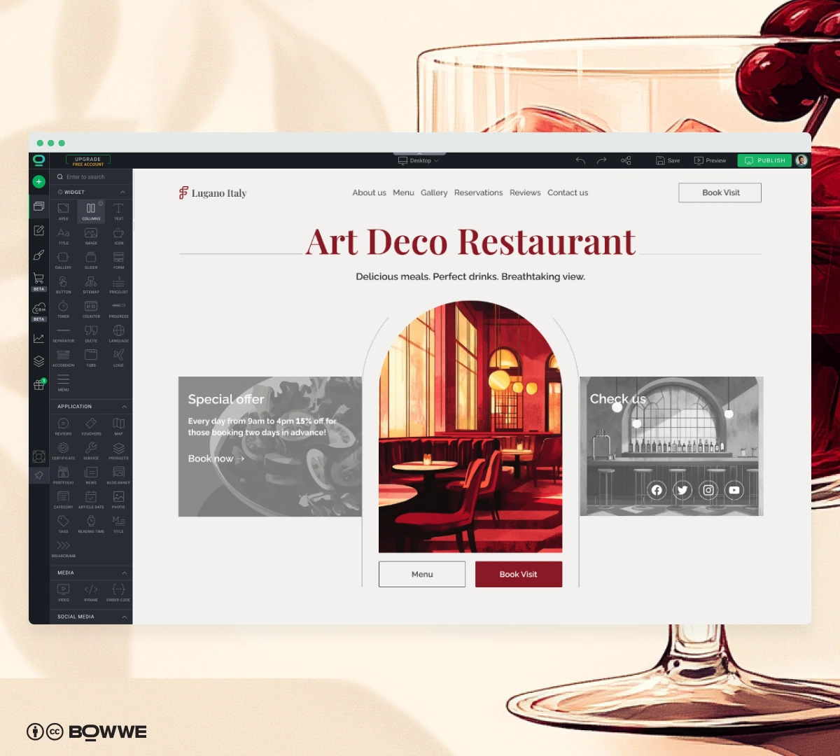 Création d'une section avec des CTA de la page de destination du restaurant dans BOWWE Restaurant Landing Page Builder