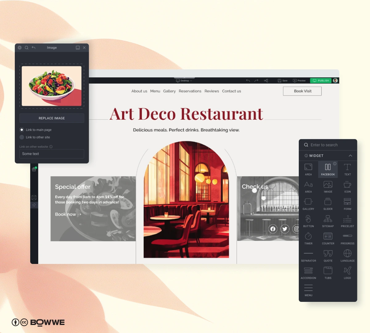 BOWWE Restaurant landing page builder during restaurant landing page creation