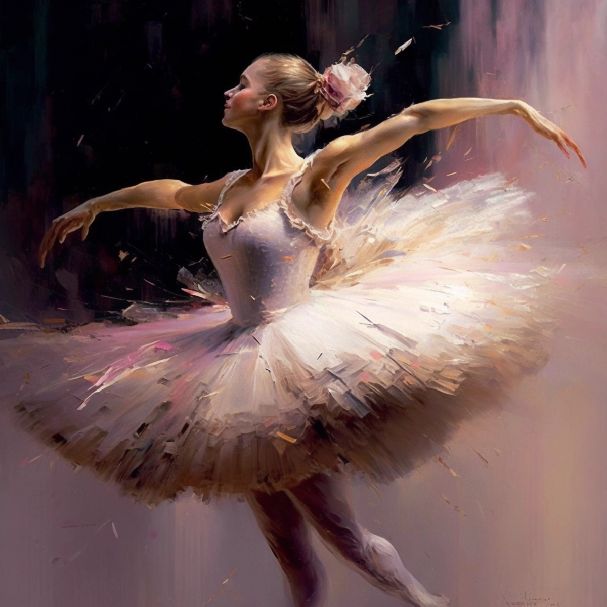 Uma elegante bailarina posicionada em uma graciosa pose de dança