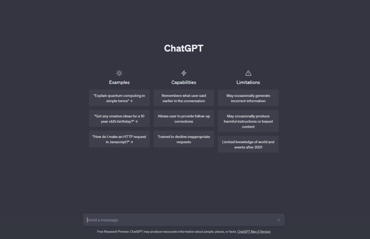 لقطة شاشة للوحة تحكم ChatGPT