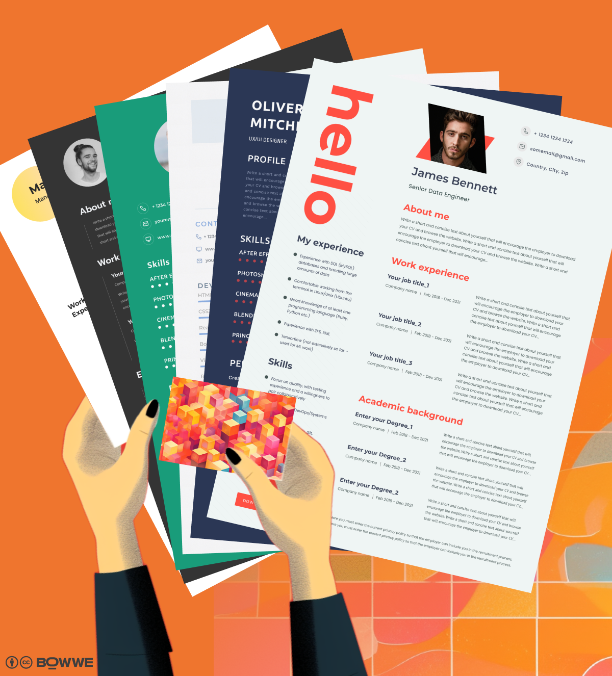 Hands holding collection of CV templates