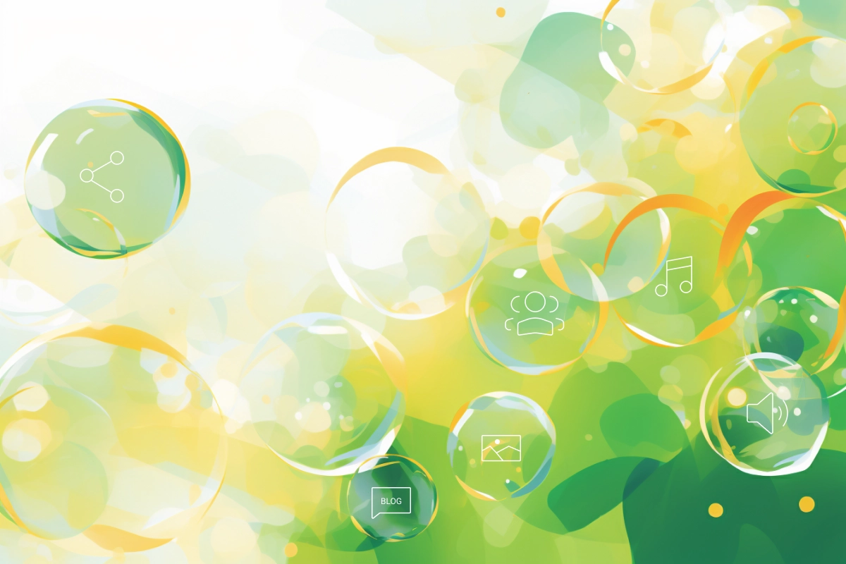 Yellow-green bubbles with white icons 