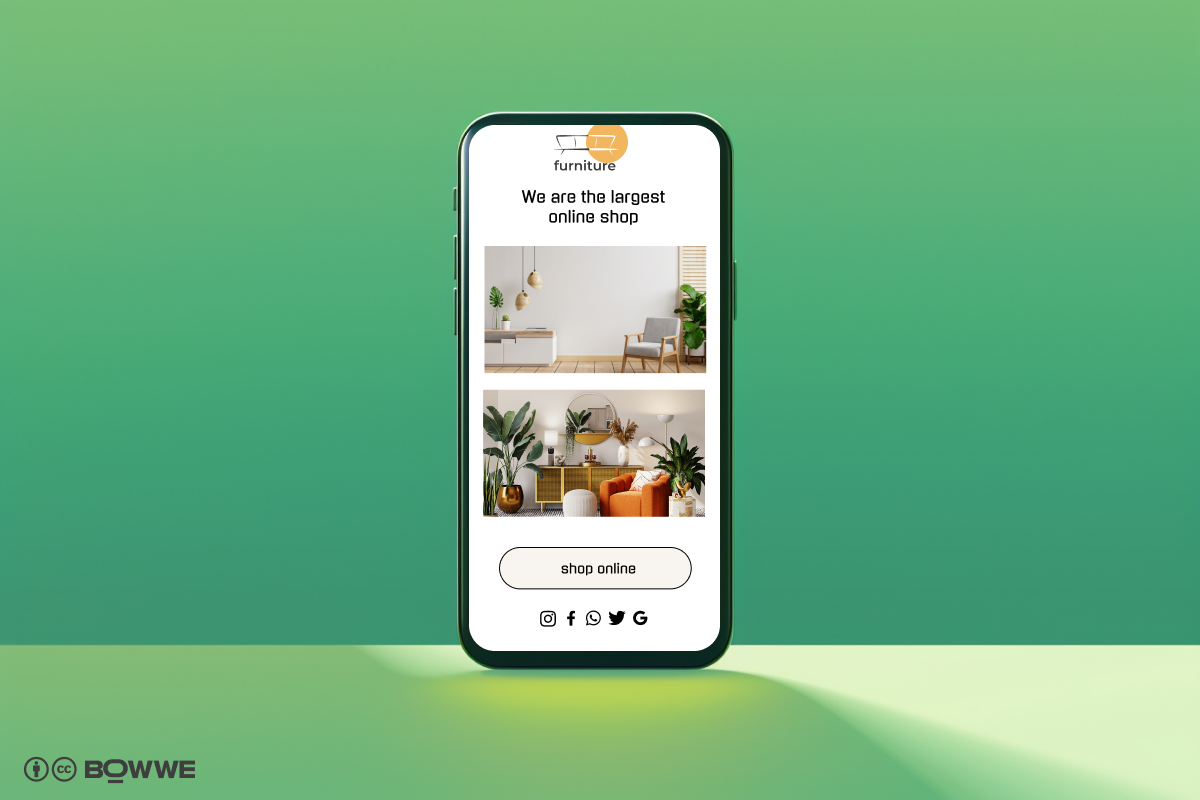 Standing phone with Micro Page template for furniture shop on screen 