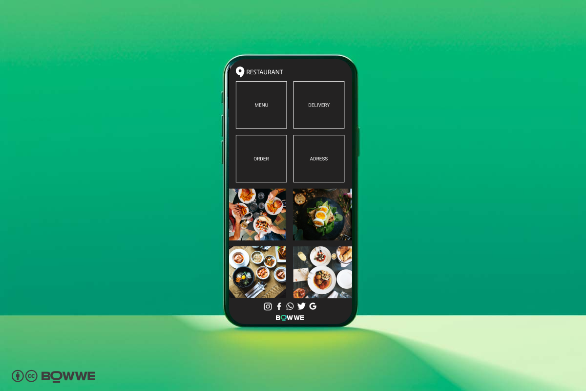 Celular em pé com Micro Page para restaurante na tela