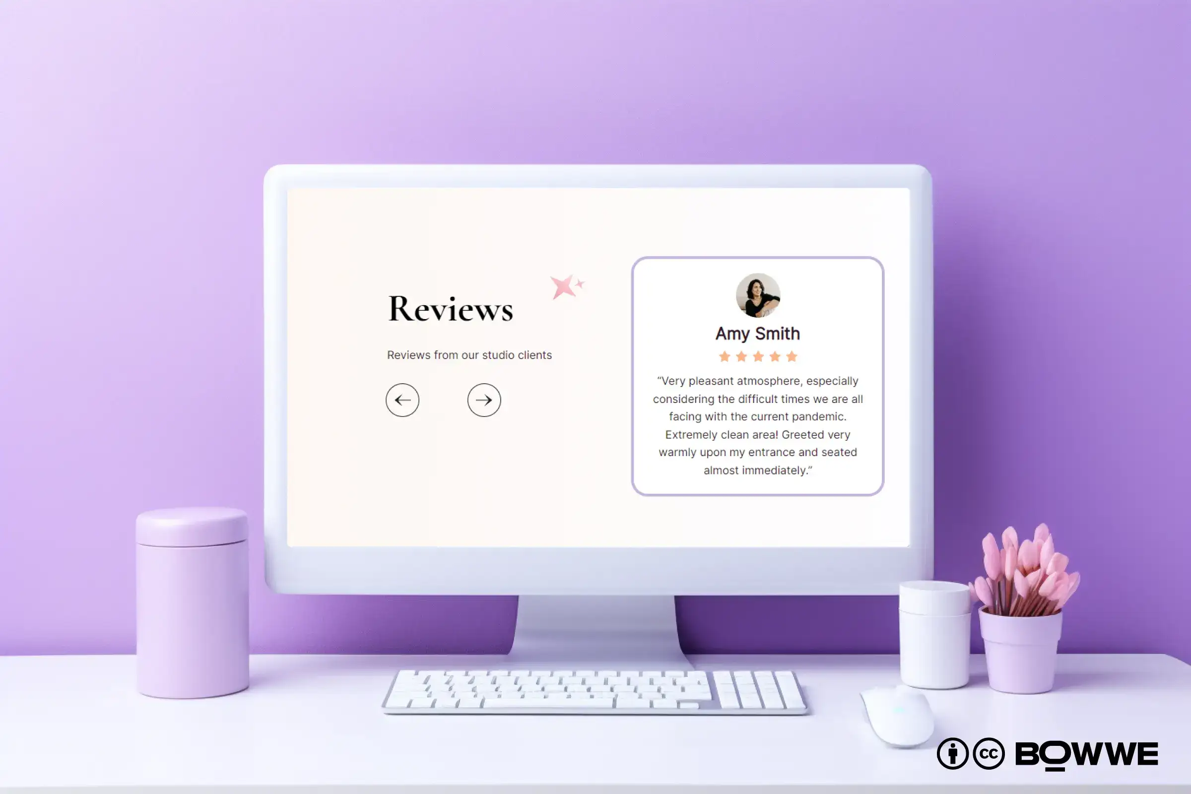 laptop with section with review on website template for beauty salon
