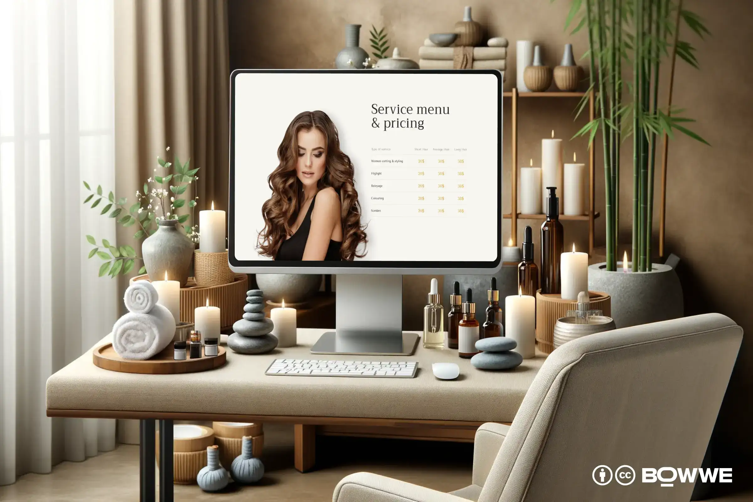 laptop with section about services on website template for beauty salon