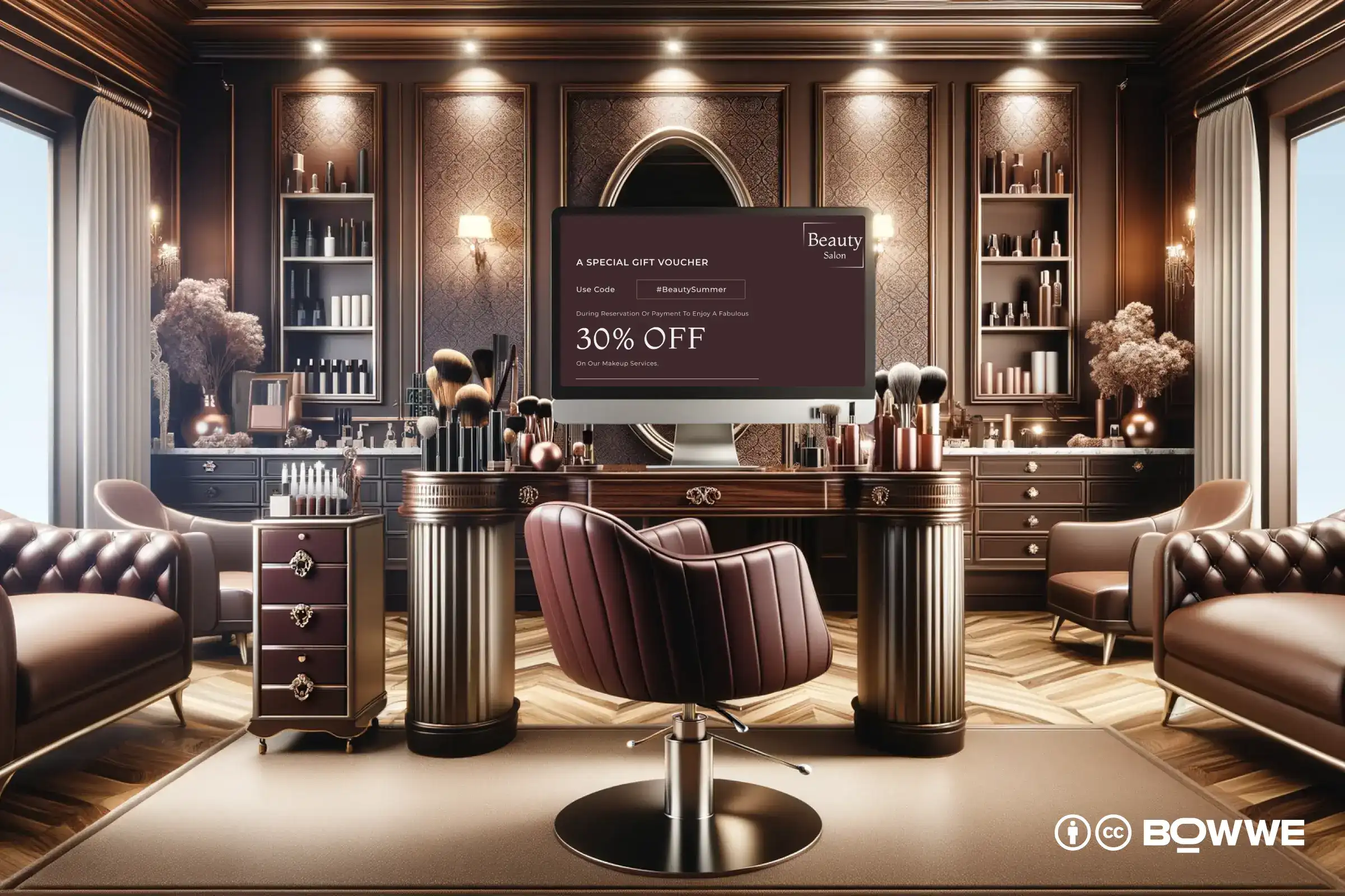 laptop with section with vouchers on website template for beauty salon