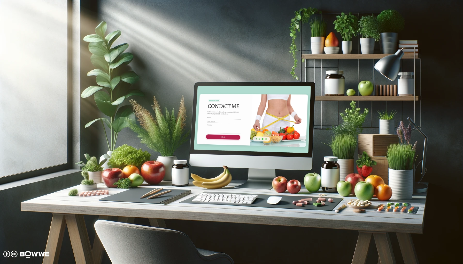monitor z szablonem strony internetowej dla dietetyka z sekcją "Kontakt"