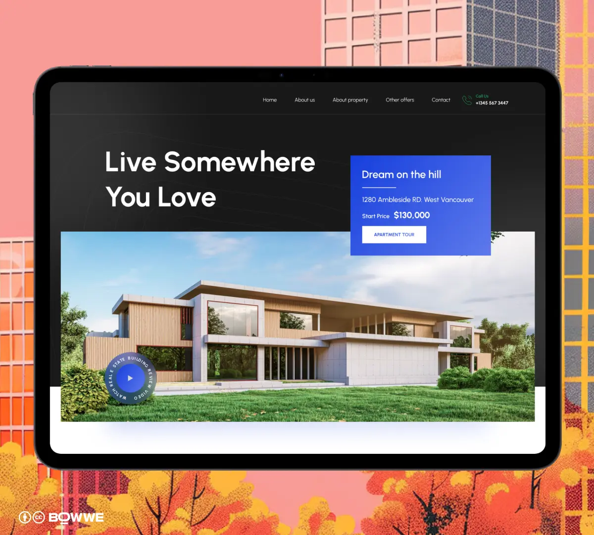 Real estate landing page by BOWWE on tablet