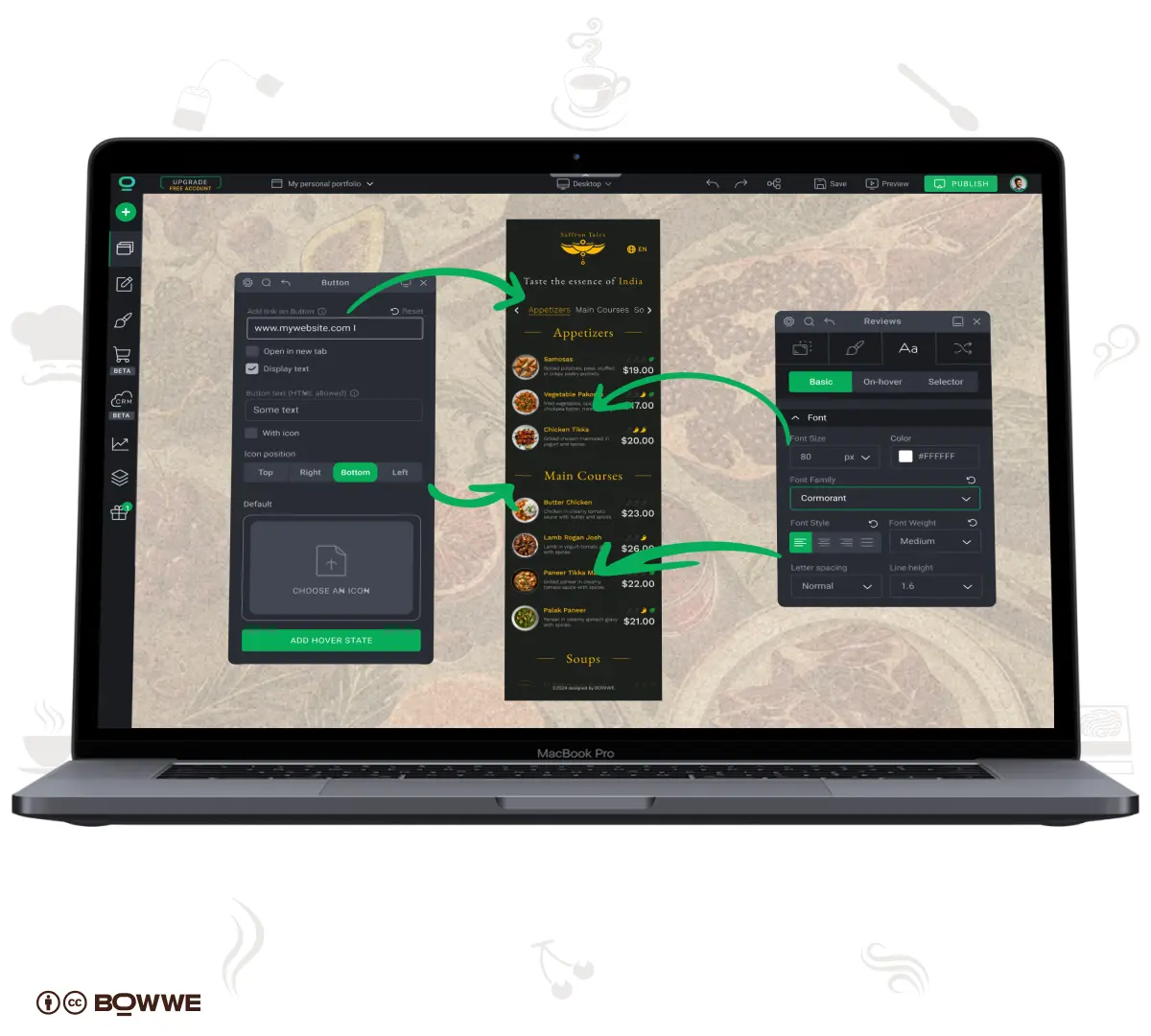 برنامج BOWWE Menu Creator يعرض عملية إنشاء قائمة المطعم