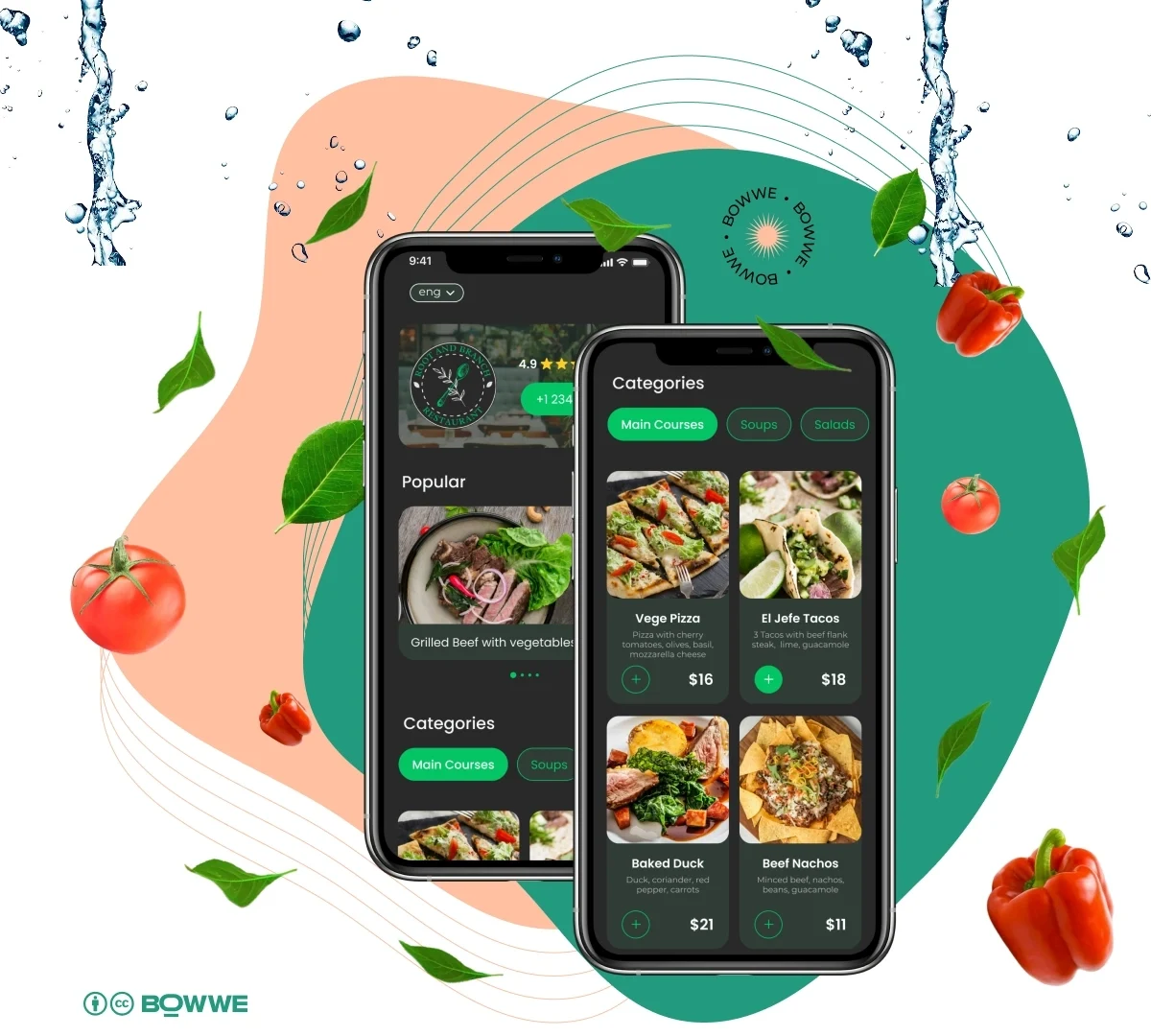 Telefono cellulare con modello di menu per ristorante BBQ di BOWWE