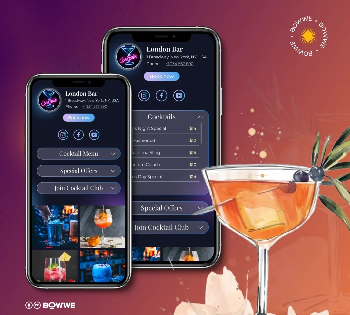 Mobile phone with menu template for bar by BOWWE