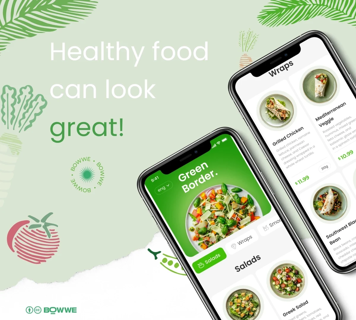 Mobile phone with menu template for green restaurant by BOWWE