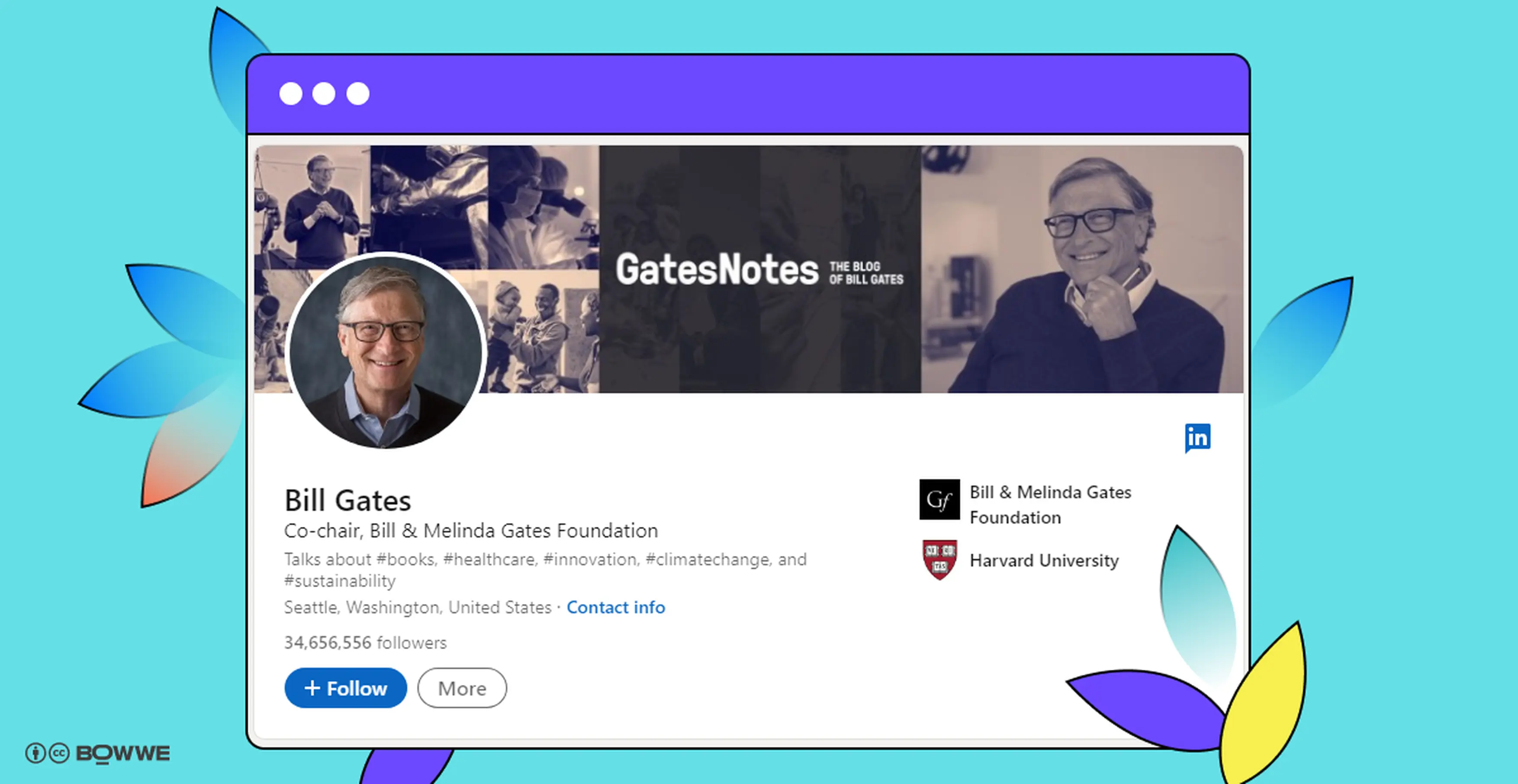 Профиль Билла Гейтса в LinkedIn
