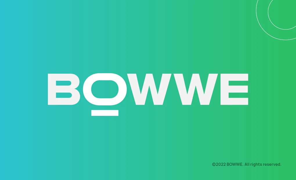 BOWWE logo on green and blue background