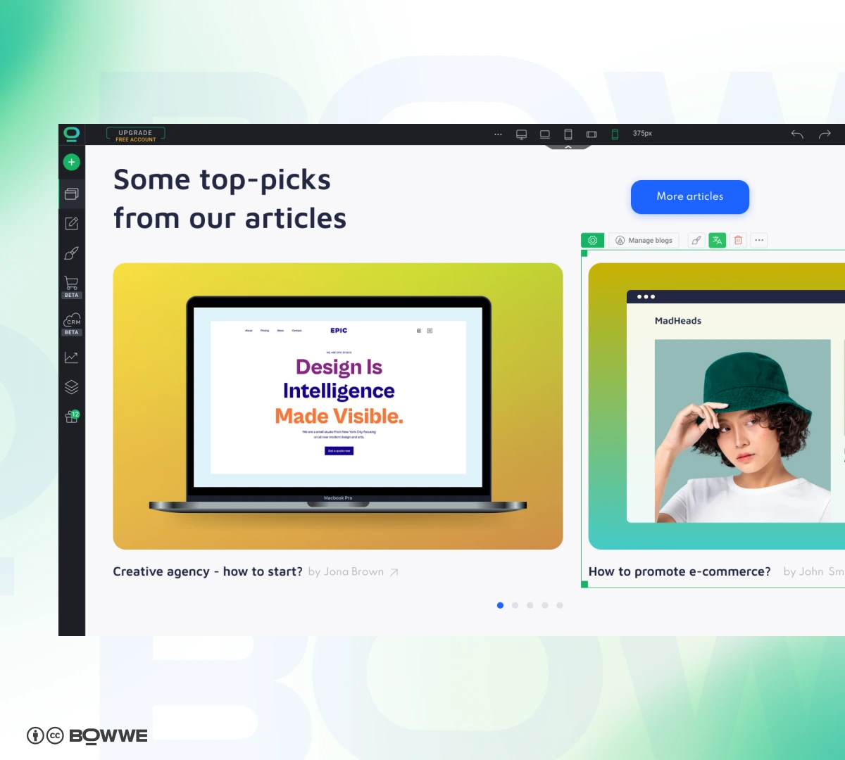 Creation of blog on marketing agency website in BOWWE Website Builder