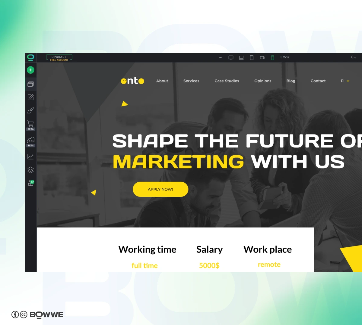 Creation of career page on marketing agency website in BOWWE Website Builder