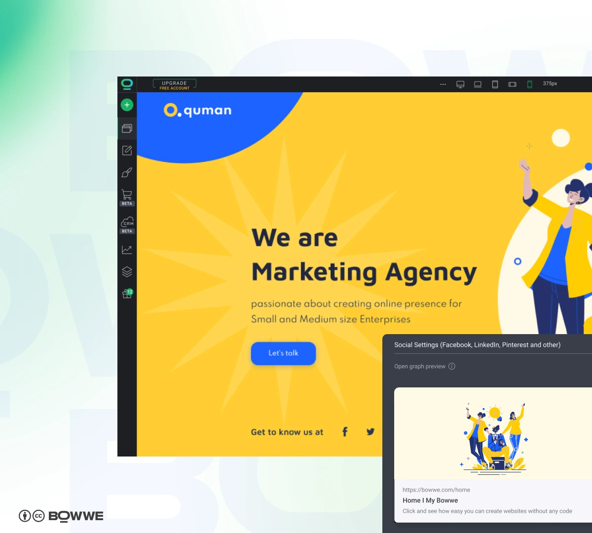 Creation of main page of agency website in BOWWE Website Builder