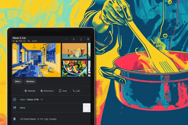 The cook stirring the pot next to Google Business restaurant profile