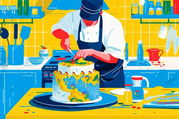 Le cuisinier crée un gâteau avec Google Map