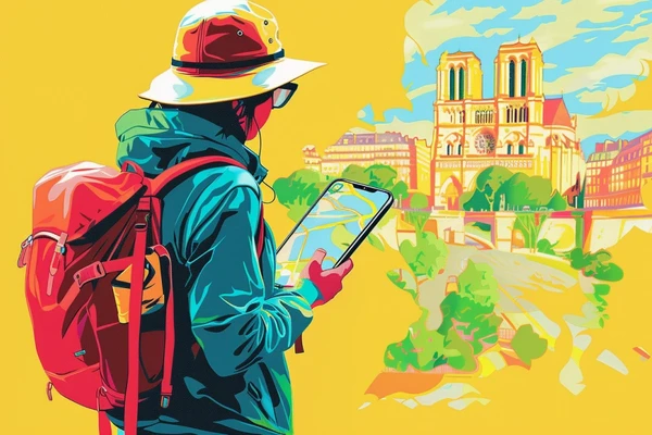 Touriste en ville avec Google Maps au téléphone
